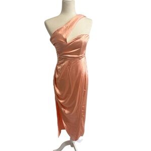 Peach Dress by Here Comes the Sun One Shoulder Midi Dress